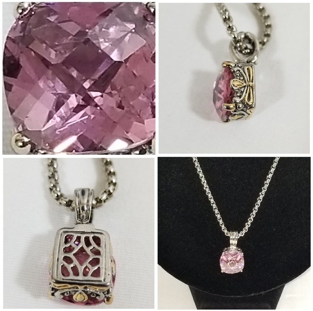 NWT Stainless Steel Pink Faceted Stone Necklace